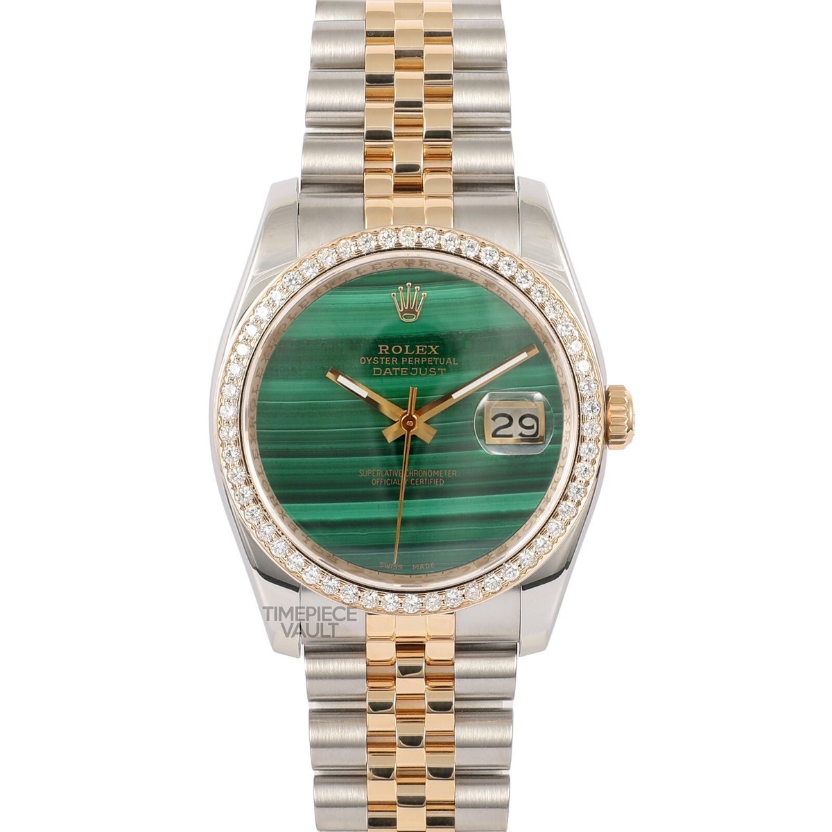 Rolex Men Datejust 116233 18k Gold Steel 36mm-Green Malachite Dial