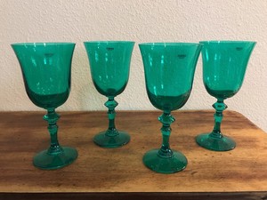 decorated optic poland krosno stem glasses bright bowl wine green made