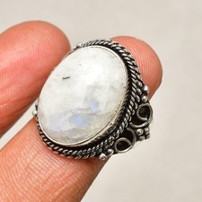Rainbow Moonstone Gemstone 925 Sterling Silver Jewelry Ring Size 8