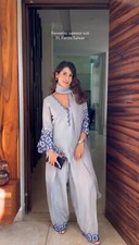 Indian Style Faux Georgette Pink Salwar Kameez With Dupatta For Women Wear L