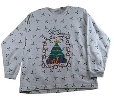 Vintage Gitano Seasons Greetings White Christmas Tree Sweatshirt Womens Large