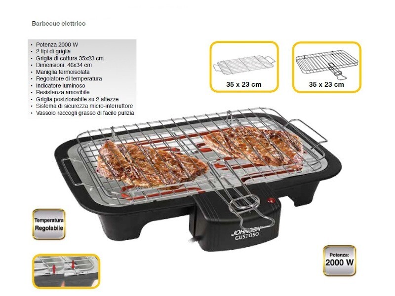 Gustoso - barbecue elettrico fino a 2000W di potenza e con 2 griglie incluse