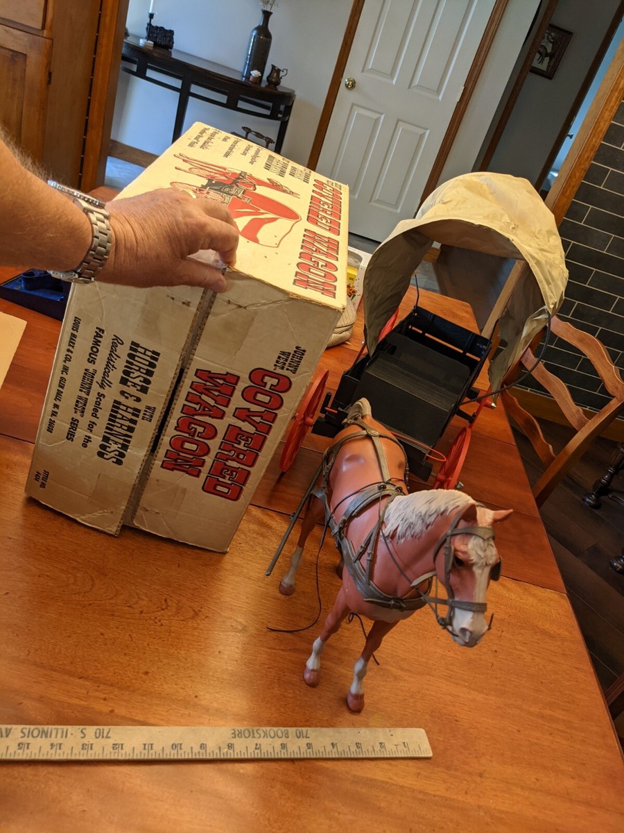 1960s MARX JOHNNY WEST COVERED WAGON, HORSE & HARNASS W/ BOX