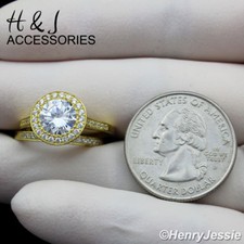 WOMEN 925 STERLING SILVER ROUND CZ GOLD PLATED ENGAGEMENT RING SIZE 6-9 AGR102