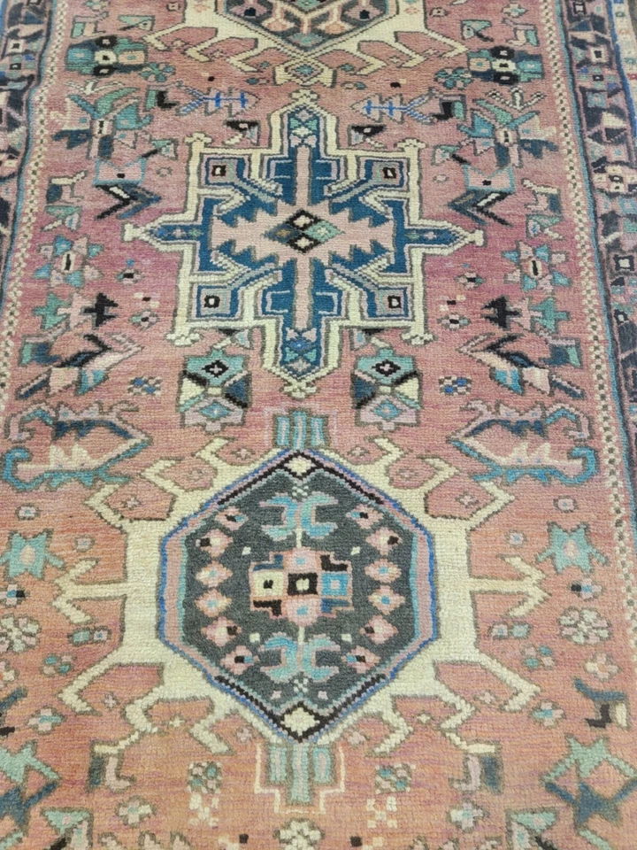 Antiguo corredor de lana oriental anudado a mano óxido/negro/verde 2'10" x 9'5" Foto 2 de 4