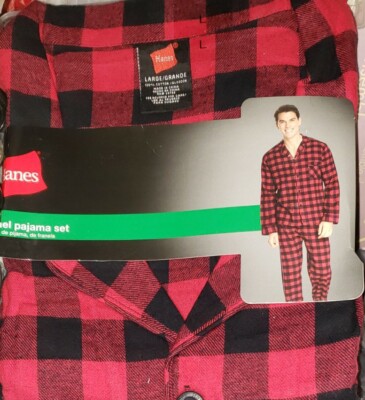 Hanes Men's 100% Cotton Comfort Flannel Pajama Set 2-Piece Red Plaid L $40  New