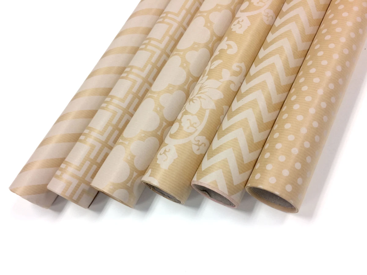 Kraft and White Wrapping Paper - 6 Rolls - 6 Patterns - 30 x 120 per Roll