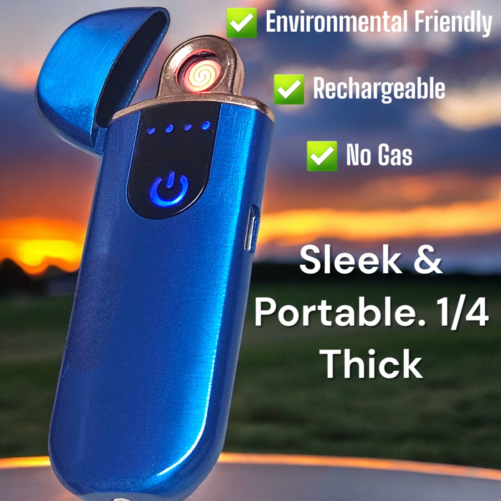 Royal Blue Cigar Shaped Smart Touch Sensor USB Flameless Lighter w/ Charger