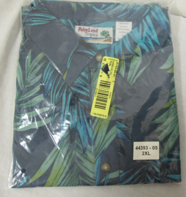  VINTAGE PALM LAND TROPICS HAWAIIAN SHIRT NEW MENS 2XL  TEAL  FLORAL 