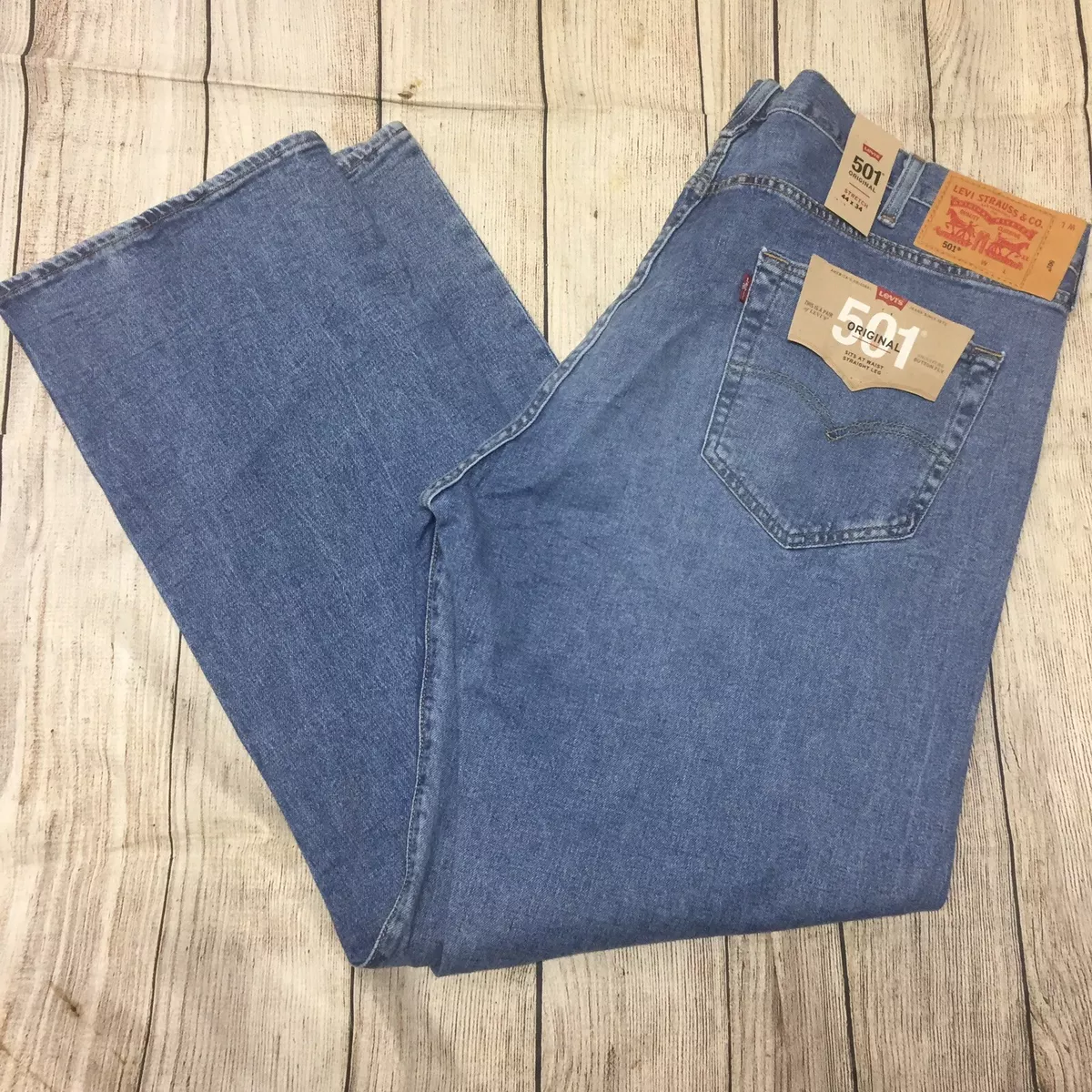 New Levi s 501 Jeans Big and Tall Original Fit Distressed Color Blue Mens 44x34
