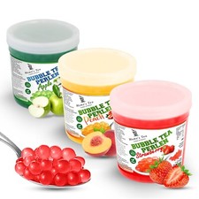 3x 1,3kg Bubble Tea Perlen Set Apfel Erdbeere Pfirsich– Popping Boba Fruchtkugel