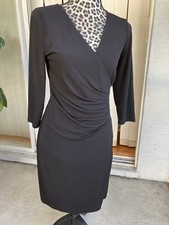 Express Wrap Dress Side Front Zip 3/4 Sleeve VNeck Black small (I2045)