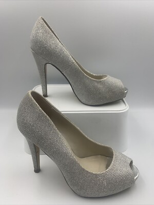 Paradox Rosa Silber Glitzer Stiletto Heels. Peep Toe. Sehr guter Zustand. Größe UK4