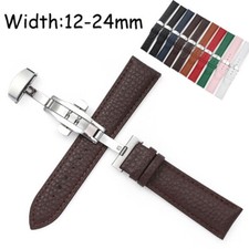 Strap Stainless Steel Butterfly Clasp 14/16/18/20/21/22/24mm Leather Watch Band
