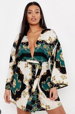 Boohoo PLUS Plunge Chain Print Skater Dress Size 22 BNWTS Party