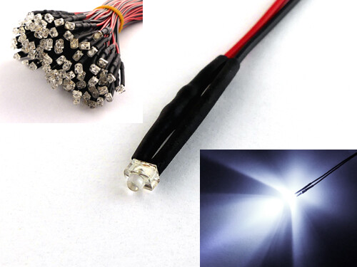 1,8mm 2mm 3mm 5mm 12V LED mit 20cm Kabel AUSWAHL  klar matt auto RGB UV - Bild 2 von 60
