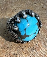 Vintage Native American Sterling Silver Turquoise Free Form Ring Size 6.75