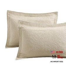 100 Cotton Quilted Pillow Sham Floral Printed 26" X 20" Pack of 2 Beige