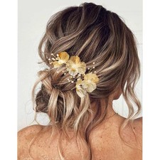 Flower Bride Wedding Hair Vine Gold Headpiece Floral Bridal Hair Accessory