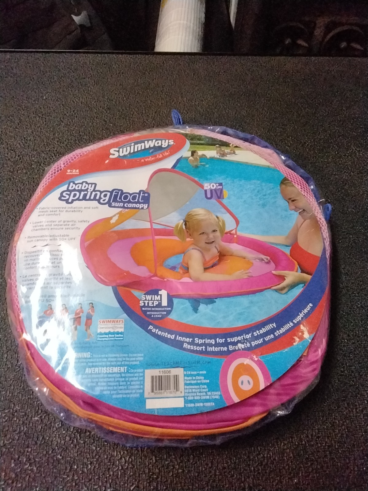 SwimWays Step 1 Baby Pink & Orange Spring Float Sun Canopy 9-24 Months NIP