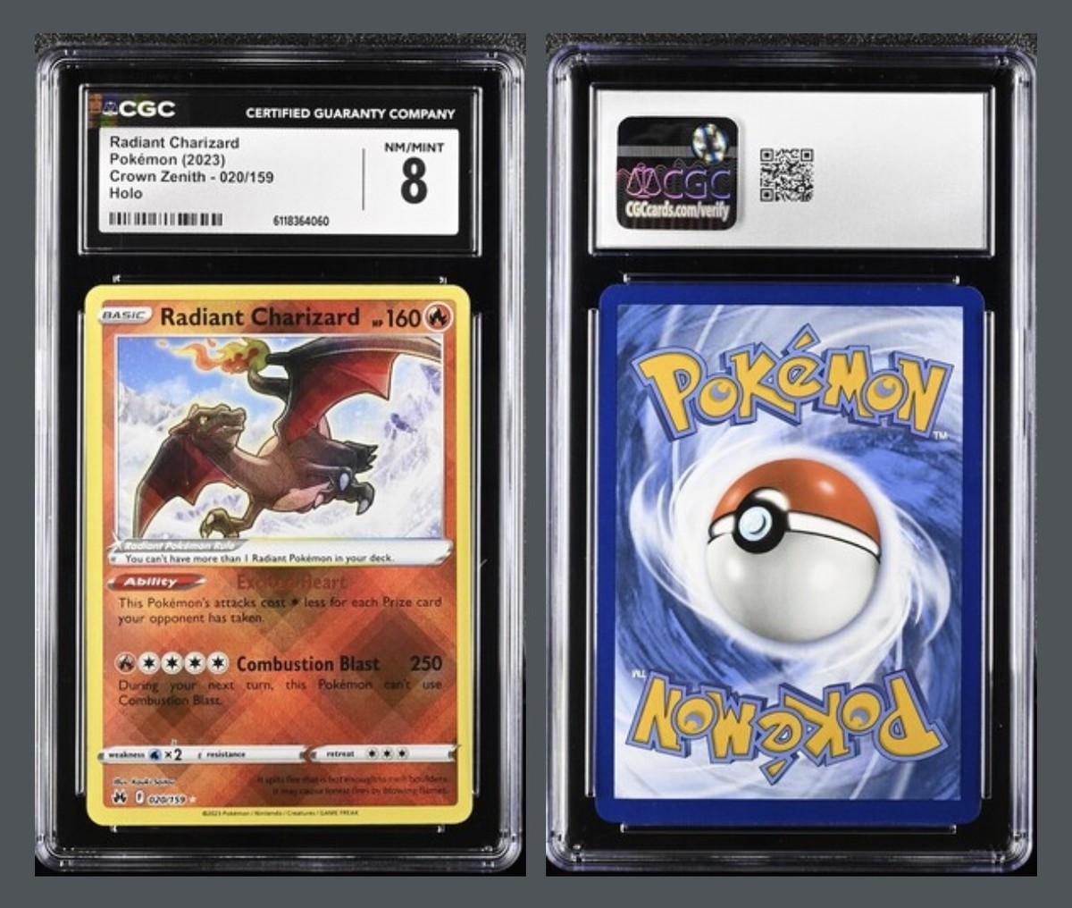 Pokmon TCG Radiant Charizard Crown Zenith 020/159 CGC 8