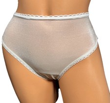 Vtg Panties High Cut Brief Unlined Mushroom Gusset Shimmer SHEER Pearl XS S 4 5