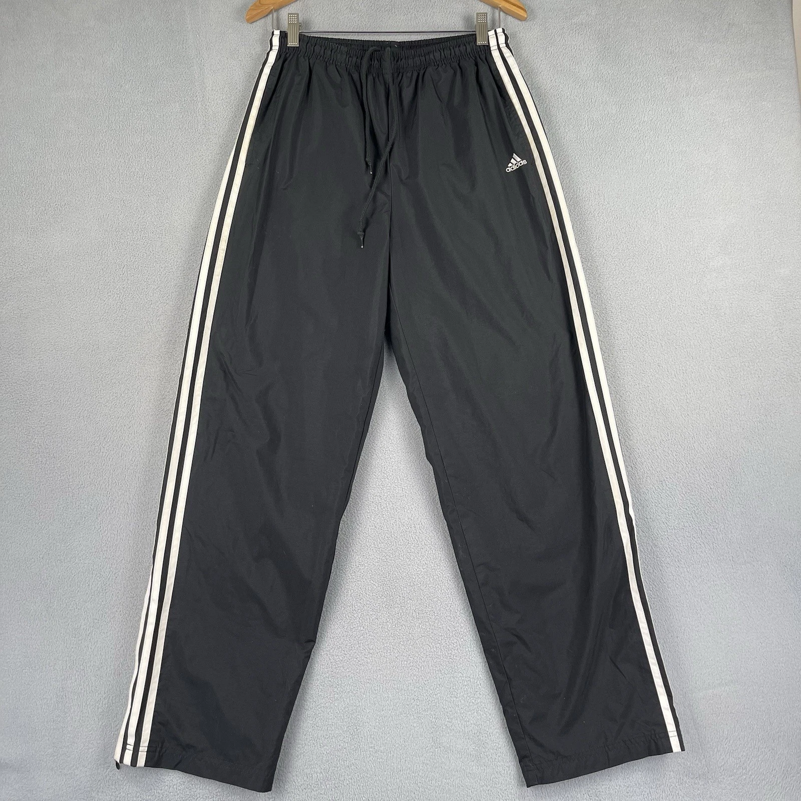 Adidas Track Pants Men’s Medium Black Sweat Lined Ankle Zip Warmup Drawstring