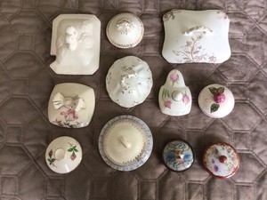 Lot Of 11 Vintage Antique Sugar Bowl Lids Transfer Ware, White Ironstone, Floral