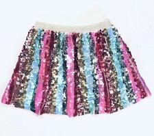 H M Sequin Skirt Elastic Girls Sz 4-6 years Pink Teal Party Fancy Nancy Holiday