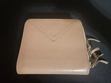 BALENCIAGA Papier Leather Zip Around Compact Zip Bi-fold Wallet Cream