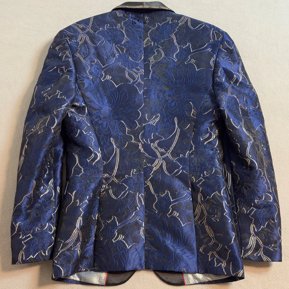 Blazer Lorenzo Bruno Diseño Italiano Para Hombres Esmoquin Super 150 Jacquard Floral 42R Foto 3 de 4