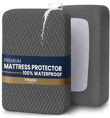 Waterproof Mattress Protector Full Size (Gray), Premium 3D Air Soft Fabric Ma...