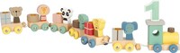 Small Foot Verjaardagstrein Dieren Van Hout, Met Nummer Locomotief, 6 Wagons Met