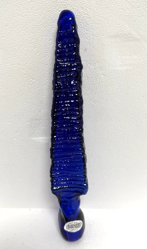 Blenko Glass Sunface Stopper Garden Spear - Cobalt