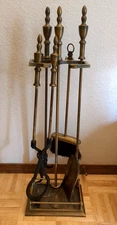 Vintage Fireplace Tools Set Art Noveau Dancing Woman 5 piece bronze