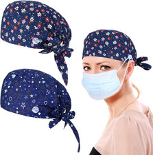 2 Pcs Scrub Caps Women, Adjustable Working Cap Working Cap with Buttons Ponytail