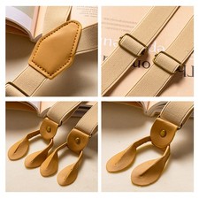 Khaki Suspenders Button-up Anti-slip Waistband Elastic Trousers Braces Groom