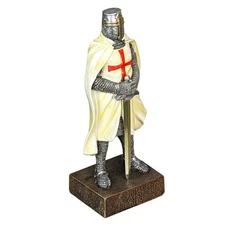 Zeckos Medieval Templar Knight in Battle Holding Sword Armor Statue