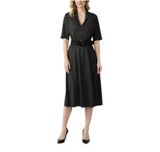 NWT R&K Grey Sweater Dress Women's Size M Midi Dress With Belt Short Sleeves
