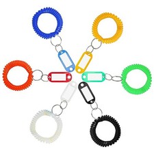 Pack of 6 Colorful Spring Spiral Wrist Coil Key Chain Label, Wrist Band Key