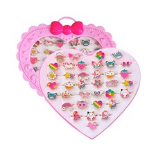 36Pcs Children Kids Little Girl Adjustable Jewelry Rings in Box Girl Pretend Pla