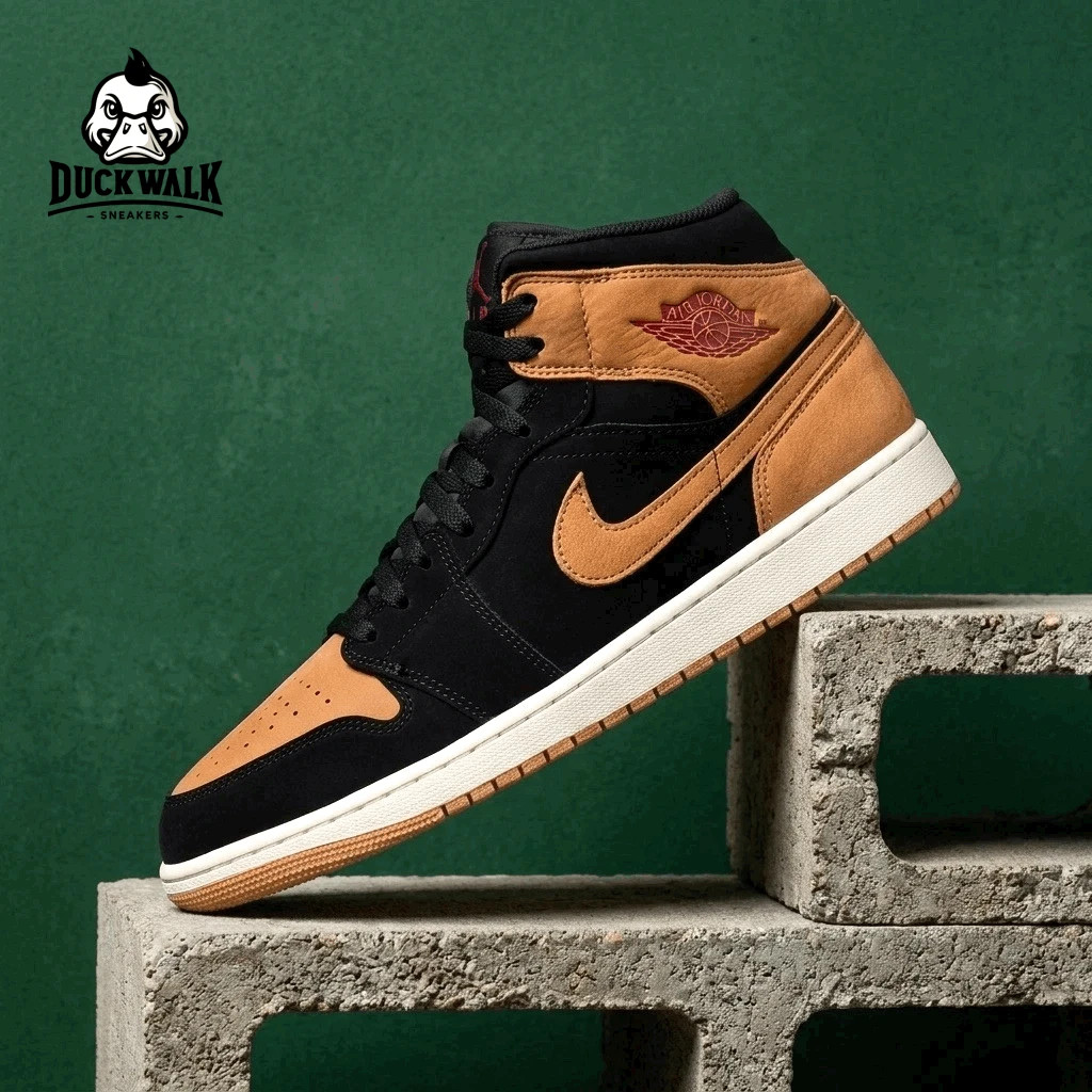 Nike Air Jordan 1 Mid SE Shoes Black Flax Varsity Red HV4091-002