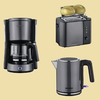 Severin Frühstücksset grau - KA 9572 + AT 9573 + WK 9574 - grau/schwarz