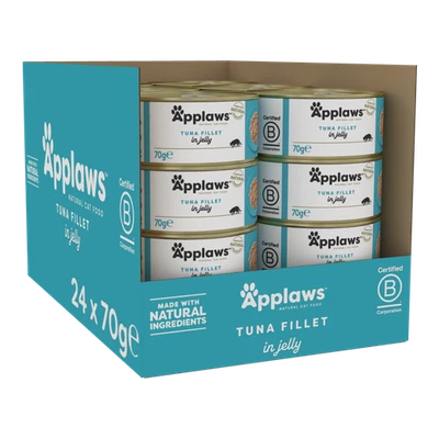 24 x 70g Applaws 100% Natural Adult Wet Cat Food Tins Tuna Fillet in Jelly