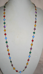 Vintage Austrian Crystal USA Multicolor Crystal Bezel Necklace 35" Long