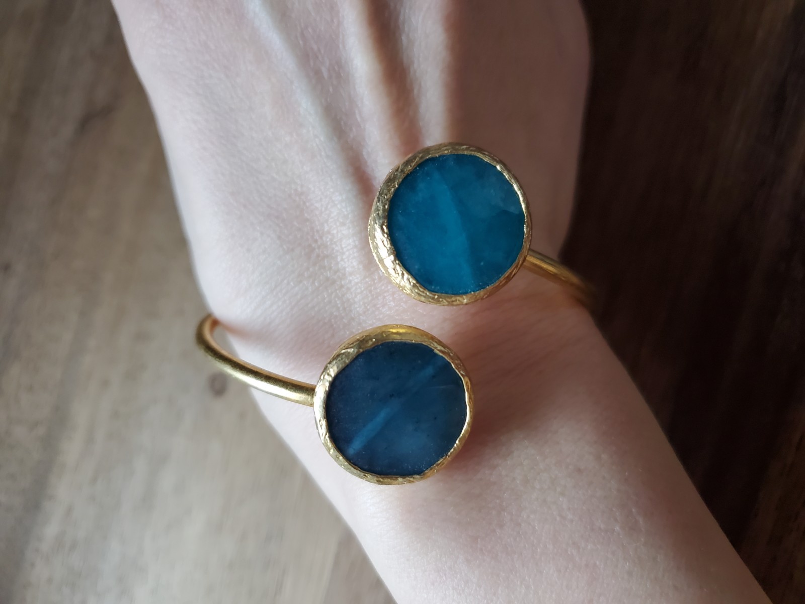 Elya Brass Signed Statement Cuff Bracelet – Blue … - image 1