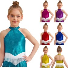 Girls Sequin Crop Top Competitions Glittery Jazz Dance Stage Performance Modern