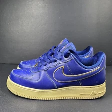 Nike Air Force 1 Low Blue Gold Swoosh Sneakers A02132-401 Blue Sz 8