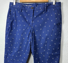 Talbots 10 Petite Blue Anchor Print Relaxed Chino Ankle Cotton Stretch Pants