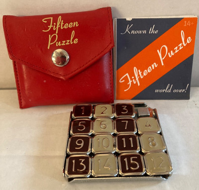 Vintage Fifteen Metal Slide Number Puzzle--Travel Game with  Pocket Case